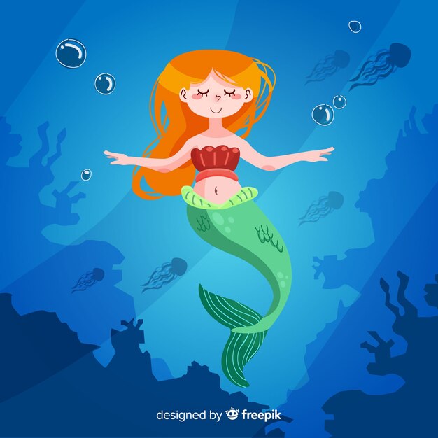 Mermaid character portrait flat design