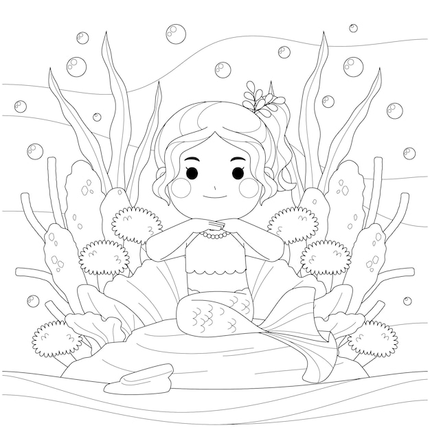 Free vector mermaid coloring book illustration