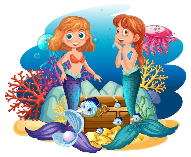 Free Vector mermaid friends underwater adventure