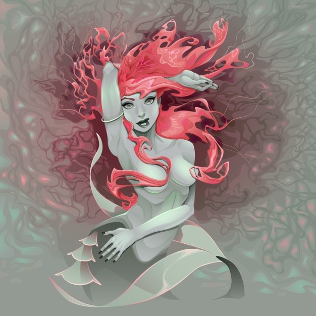 Free Vector mermaid with red hair