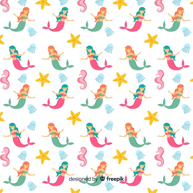 Mermaids swimming pattern flat design