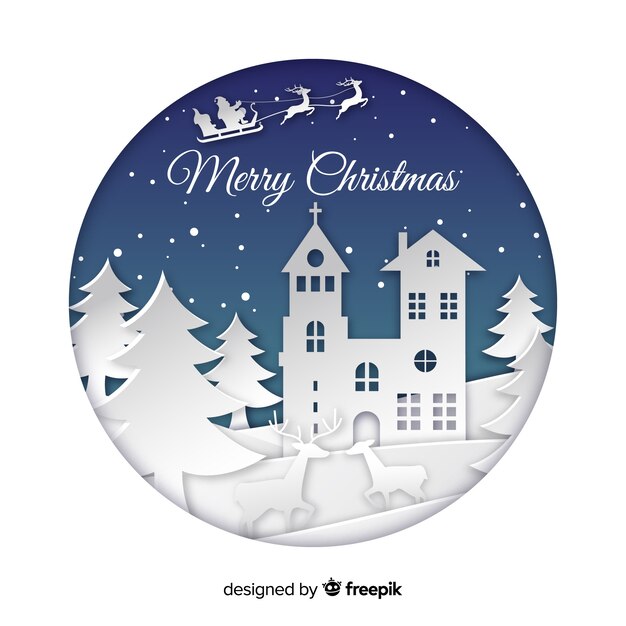 Merry christmas background in paper art style