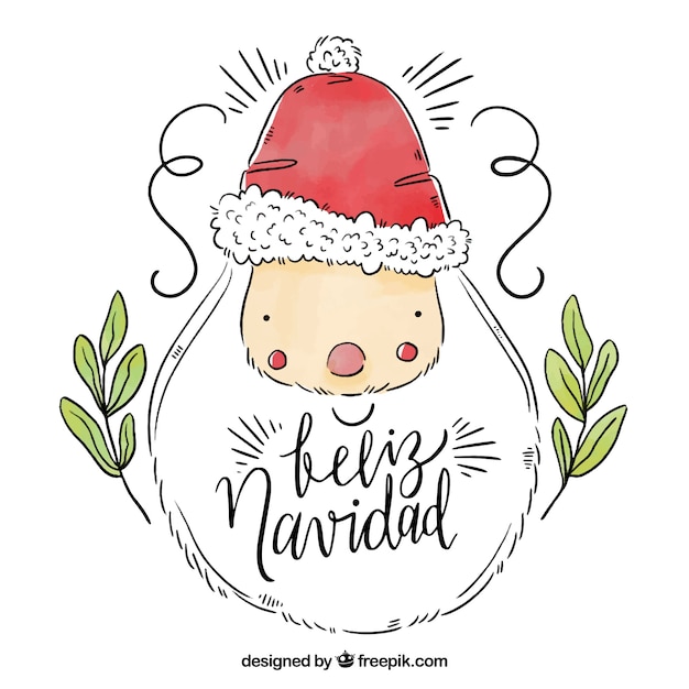 Merry christmas background of watercolor santa claus