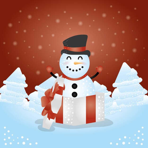 Merry Christmas background with cute snowman character