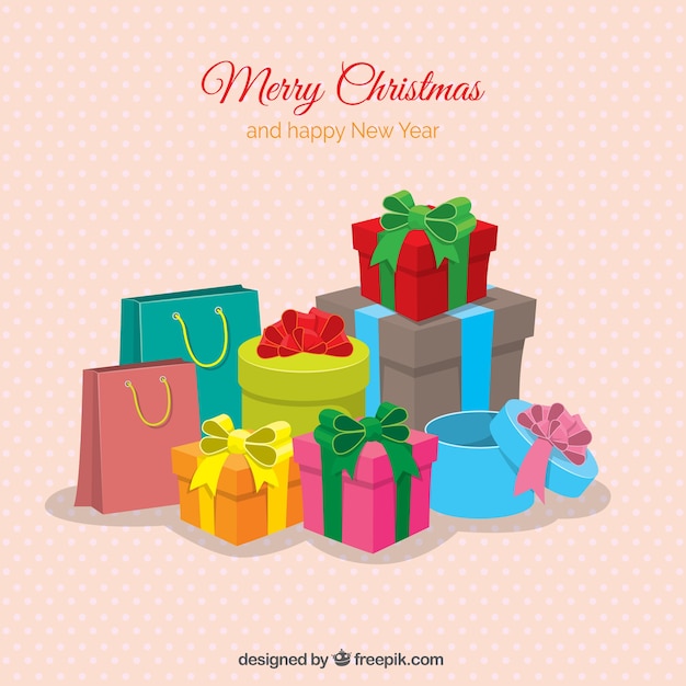 Free Vector merry christmas background with great colorful gifts