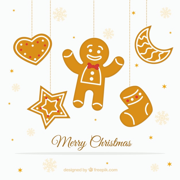 Free Vector merry christmas background with ornaments of gingerbread cookies