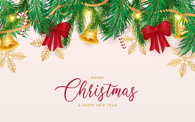 Merry Christmas background with realistic decoration