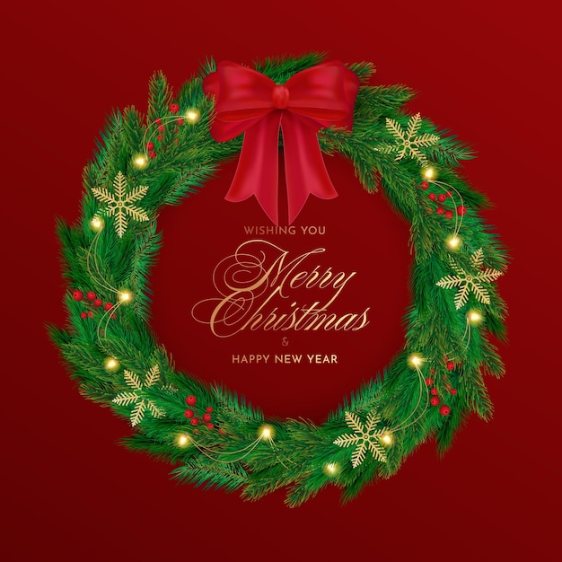 Merry Christmas background with realistic wreath