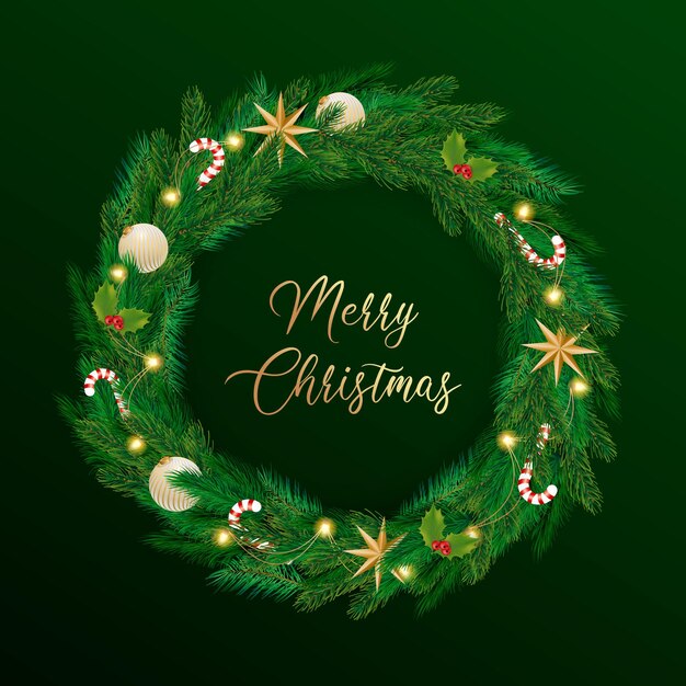 Merry Christmas background with realistic wreath