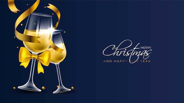 Free Vector merry christmas background with two champagne flutes