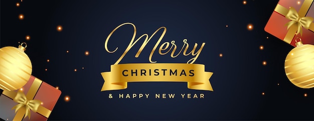 Merry christmas banner design in golden elements