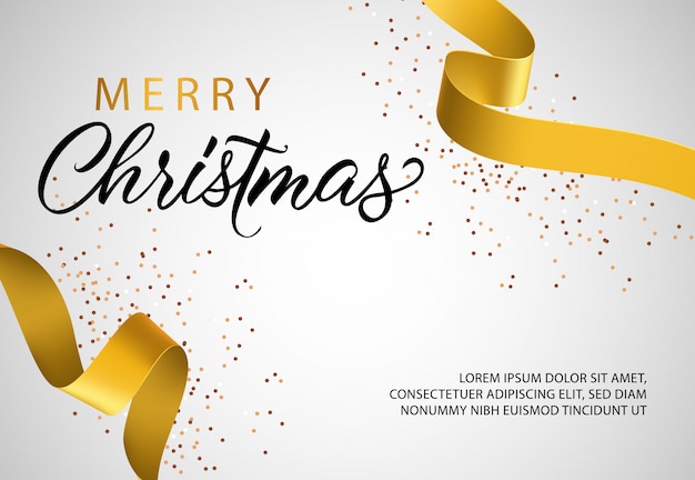 Merry Christmas banner design with golden ribbon