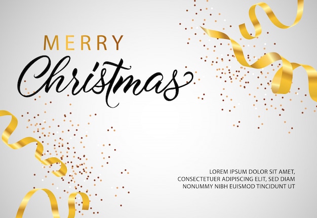 Merry Christmas banner design with golden streamer