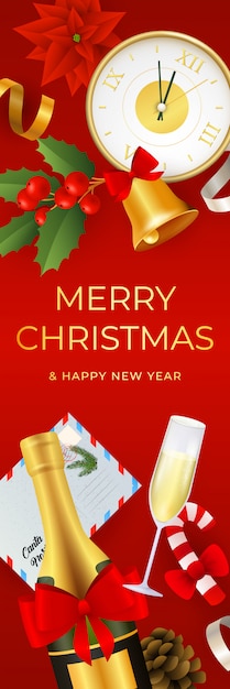 Merry Christmas banner design with realistic objects