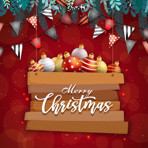 Free Vector merry christmas card with ball on red