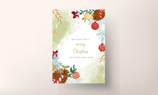 Free vector merry christmas card with beautiful christmas ornament