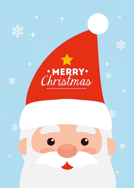 Merry christmas card with face of santa claus