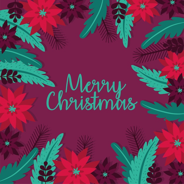 Free Vector merry christmas card with flowers garden decoration vector illustration design