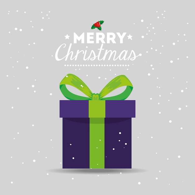 Merry christmas card with gift box