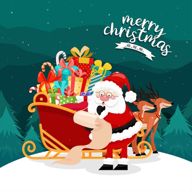 Merry Christmas card with Santa must ride a sleigh.