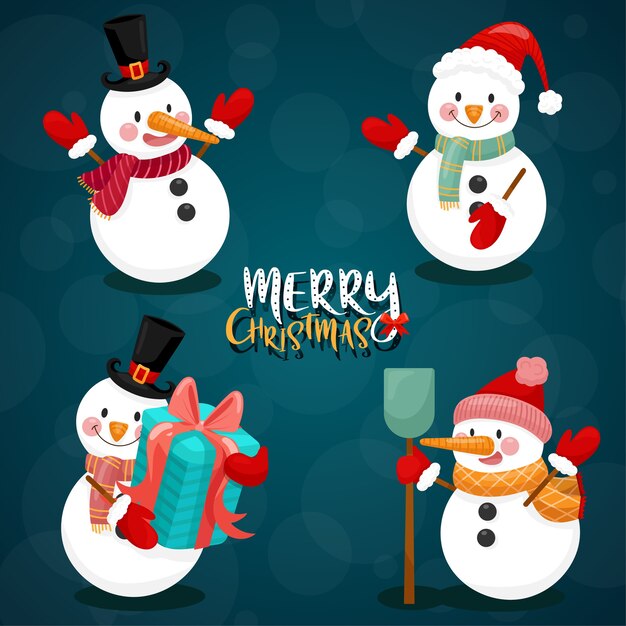 Merry christmas card with snowman.