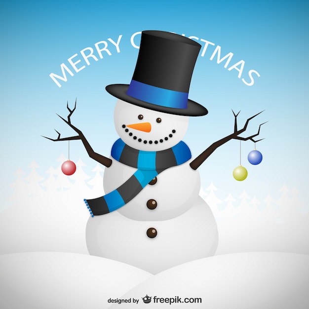 Free vector merry christmas card with snowman