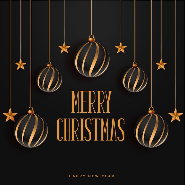 Free Vector merry christmas dark background with baubles and stars