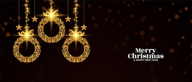 Merry Christmas festival banner with decorative Christmas balls vector