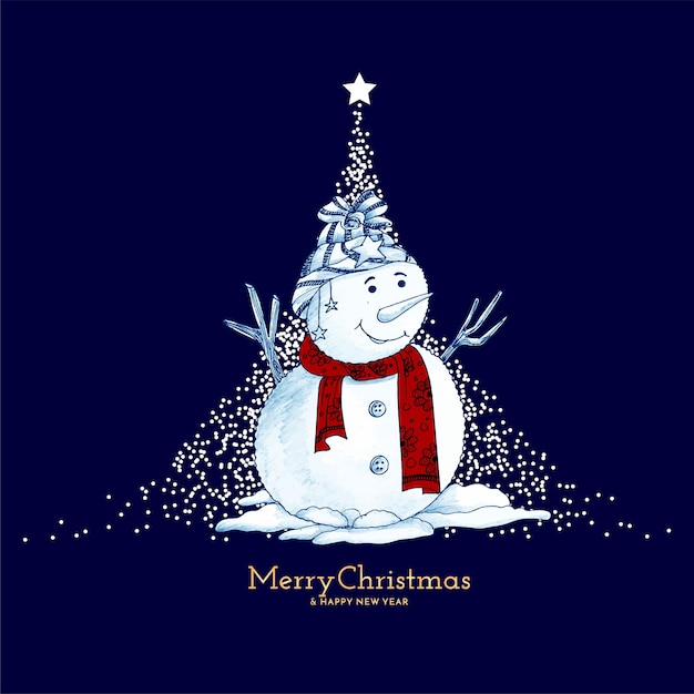 Free vector merry christmas festival blue background with snow man design