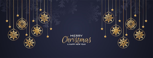 Merry Christmas festival decorative dark blue banner design vector