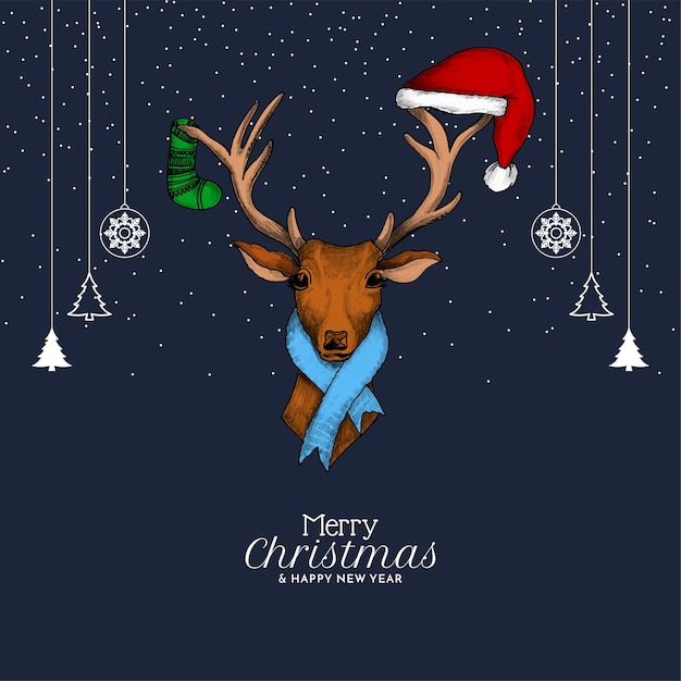 Free vector merry christmas festival elegant background with colorful reindeer