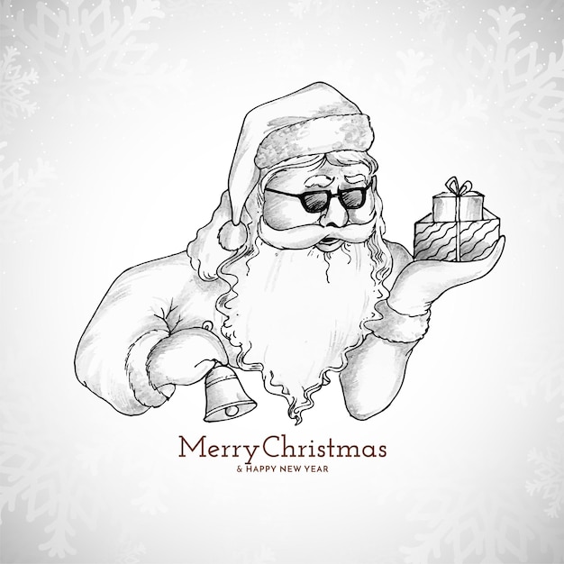 Free Vector merry christmas festival greeting card with santa claus holding gift