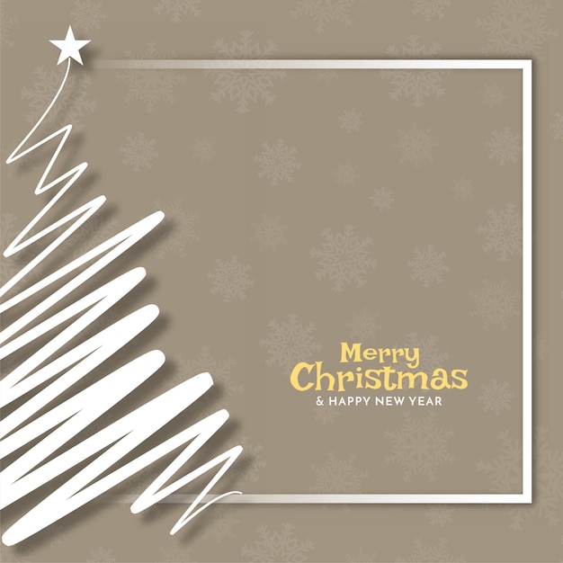 Merry Christmas festival line art tree background design vector