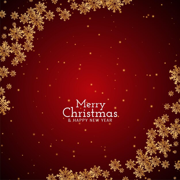 Merry Christmas festival red background with golden snowflakes vector