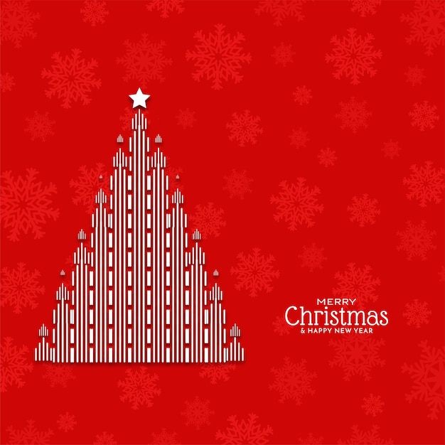 Free Vector merry christmas festival red color background with modern christmas tree