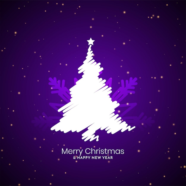 Free Vector merry christmas festival violet background with tree design vector