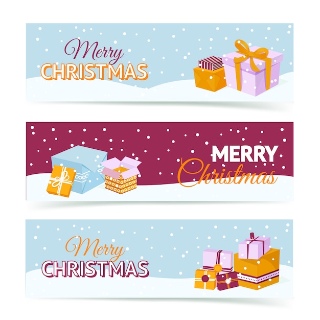 Merry Christmas gift box banners