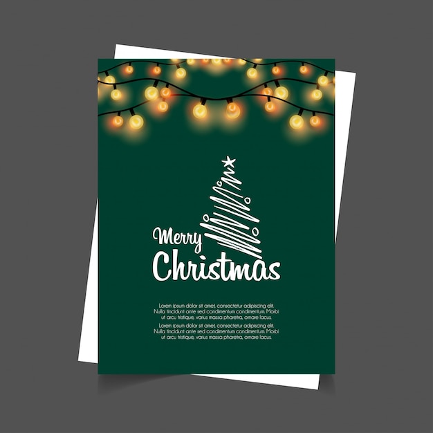 Merry Christmas Glowing Lights Green Background