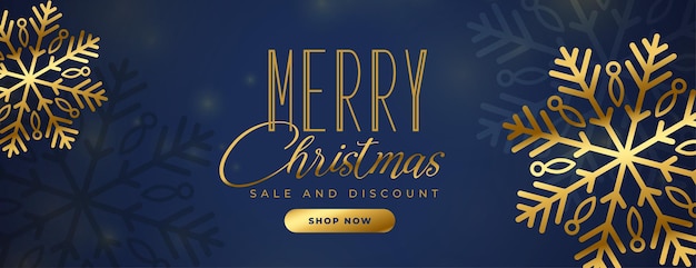 Merry christmas golden snowflakes shopping sale banner