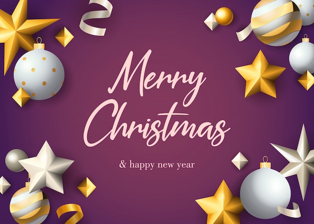 Merry Christmas greeting card design with baubles