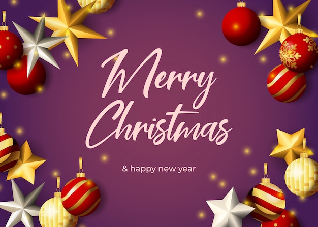 Merry Christmas greeting card design with silver stars