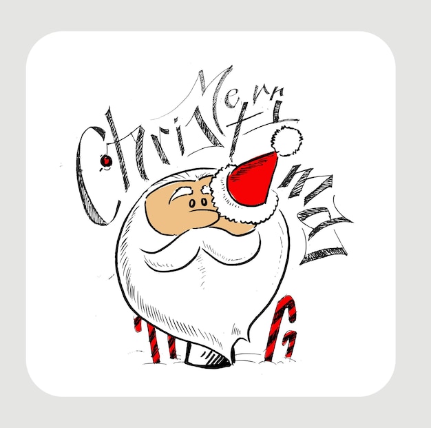 Free Vector merry christmas! hand sketchy drawing of a funny santa claus holding gift bag, vector illustration