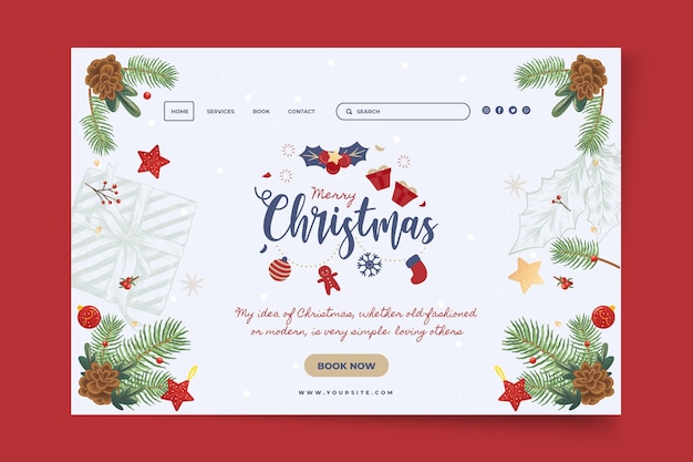 Merry christmas and happy holidays landing page template