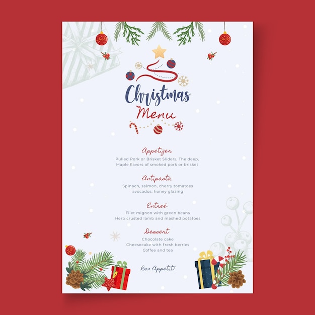 Merry christmas and happy holidays menu template