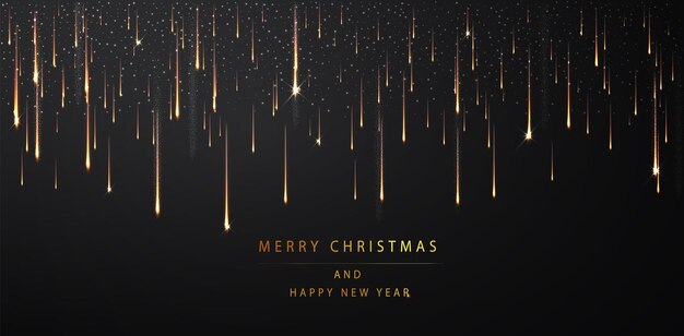 Merry Christmas and Happy new year background. Shimmering golden particles on a dark background. Abstract holiday background.