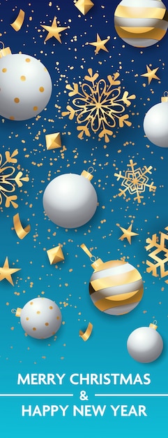 Merry Christmas and Happy New Year banner snowflakes