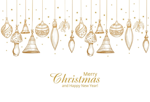 merry christmas and happy new year card with golden decoration