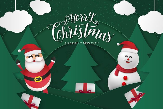 Merry Christmas and Happy New year Card with Papercut Effect