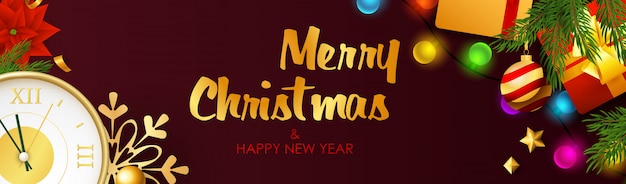 Merry Christmas and Happy New Year design with light bulbs