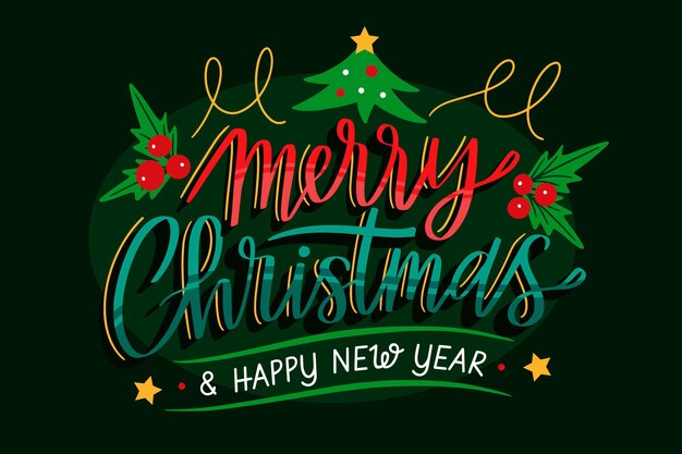 Merry christmas and a happy new year lettering background